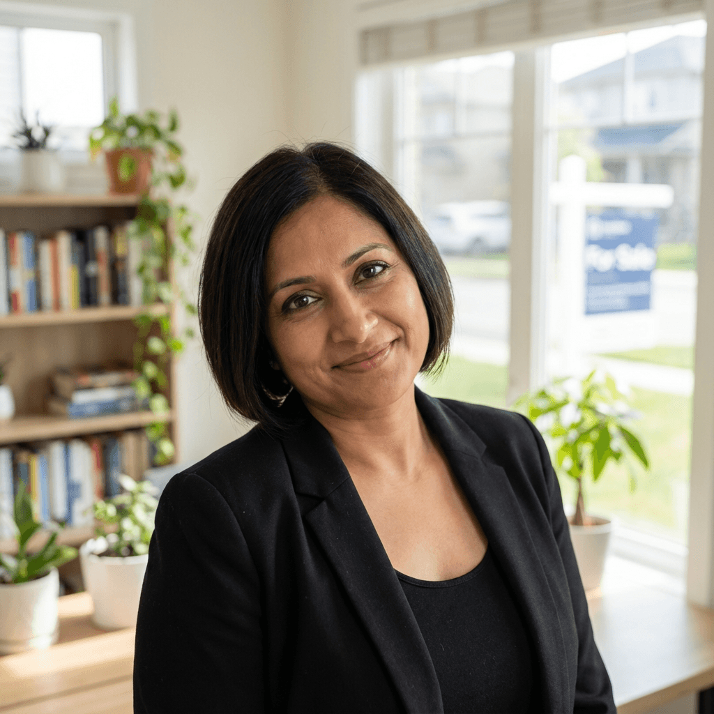 Smiling female principal in a school hallway